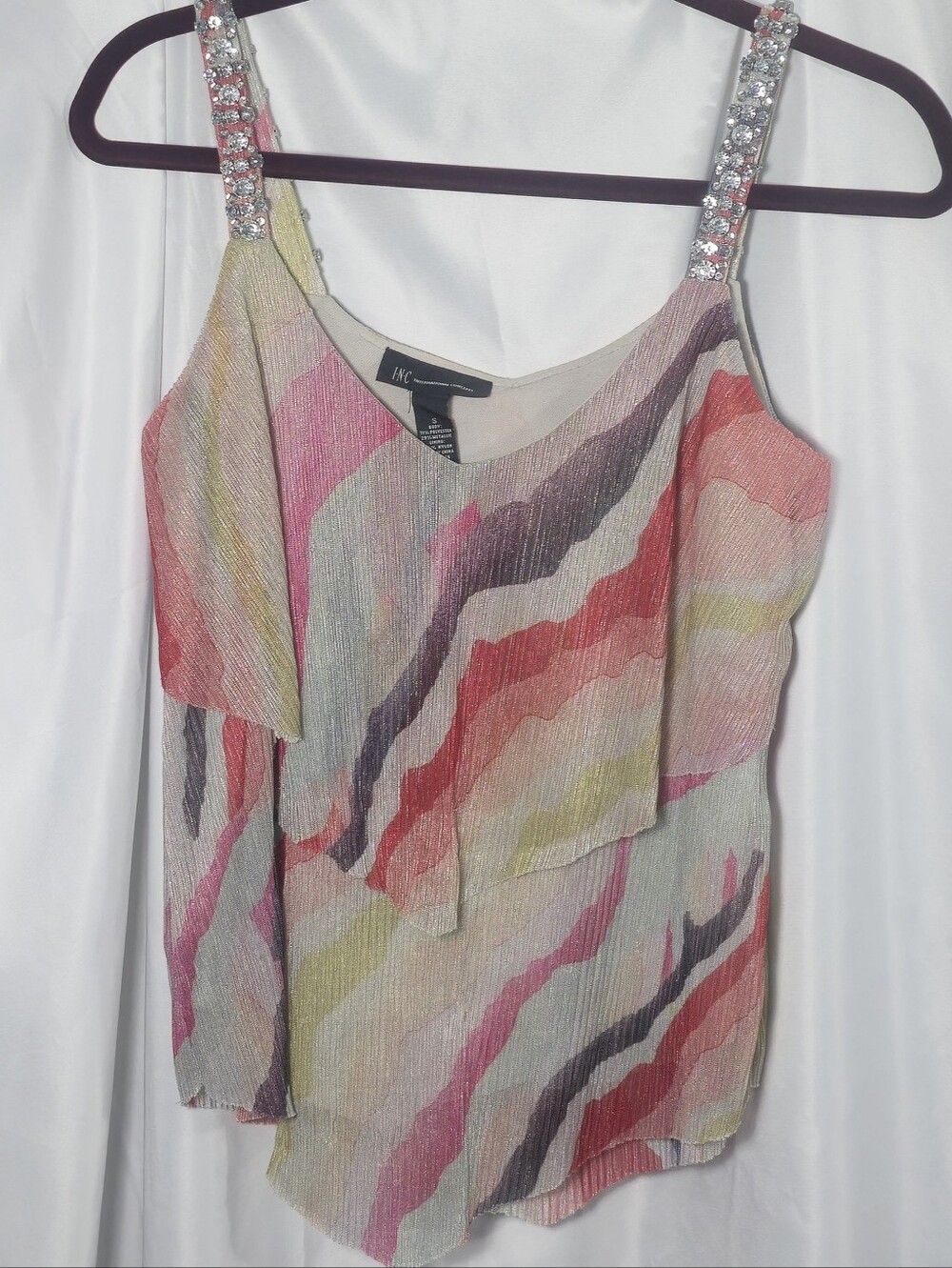 INC International Concepts Beaded Strap Multi-Color Pleated Tank Top Size S